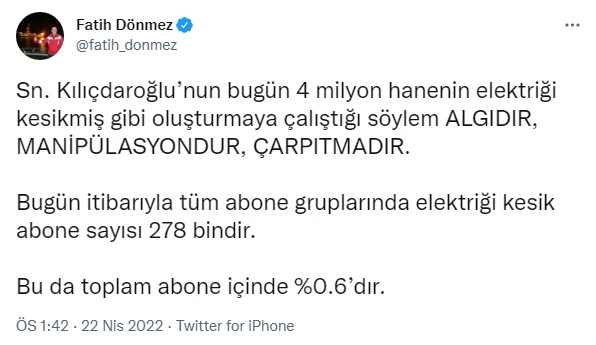 Bakan Dönmez, Kılıçdaroğlu'nun iddialarını yalanladı: Algıdır, manipülasyondur, çarpıtmadır
