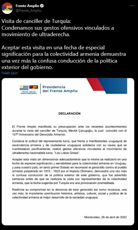 Bakan Çavuşoğlu’nun 'Bozkurt' işareti Uruguay’ı karıştırdı