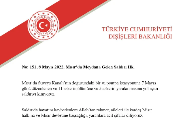 Türkiye'den Mısır'a taziye mesajı