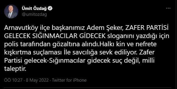Zafer Partisi Arnavutköy İlçe Başkanı gözaltına alındı