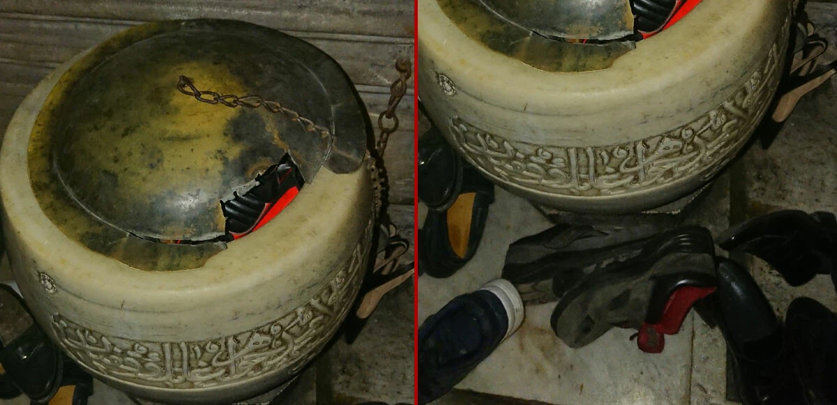 Ayasofya Camii’nde skandal görüntü: Osmanlı’dan kalma su haznesini ayakkabılık yaptılar