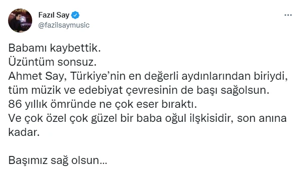 ‘Destek verdiğim için pişmanın’ demişti! Fazıl Say’ın acı kaybına İmamoğlu’ndan mesaj