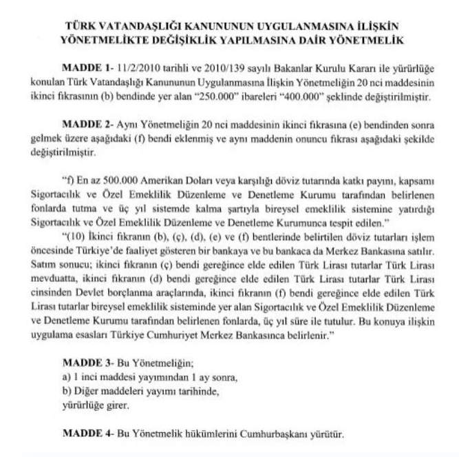 Resmi Gazete'de yayımlandı! Konutla Türk vatandaşlığı 400 bin dolara yükseldi