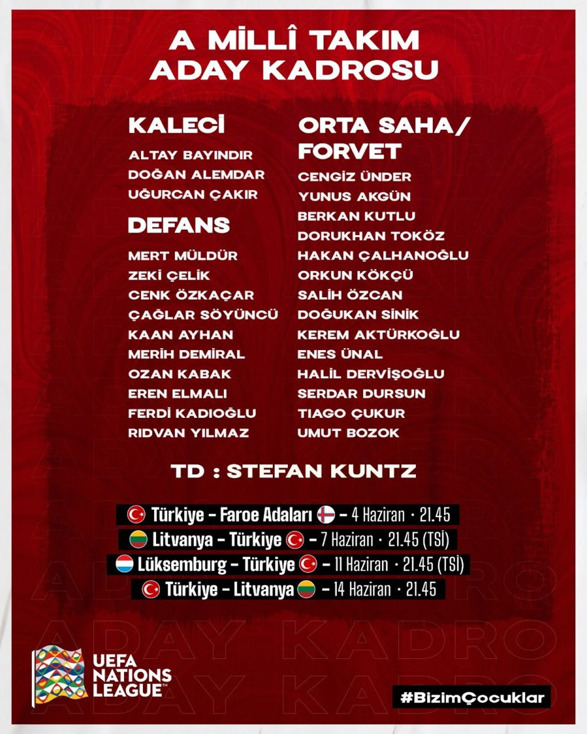 A Milli Takım'ın aday kadrosu belli oldu