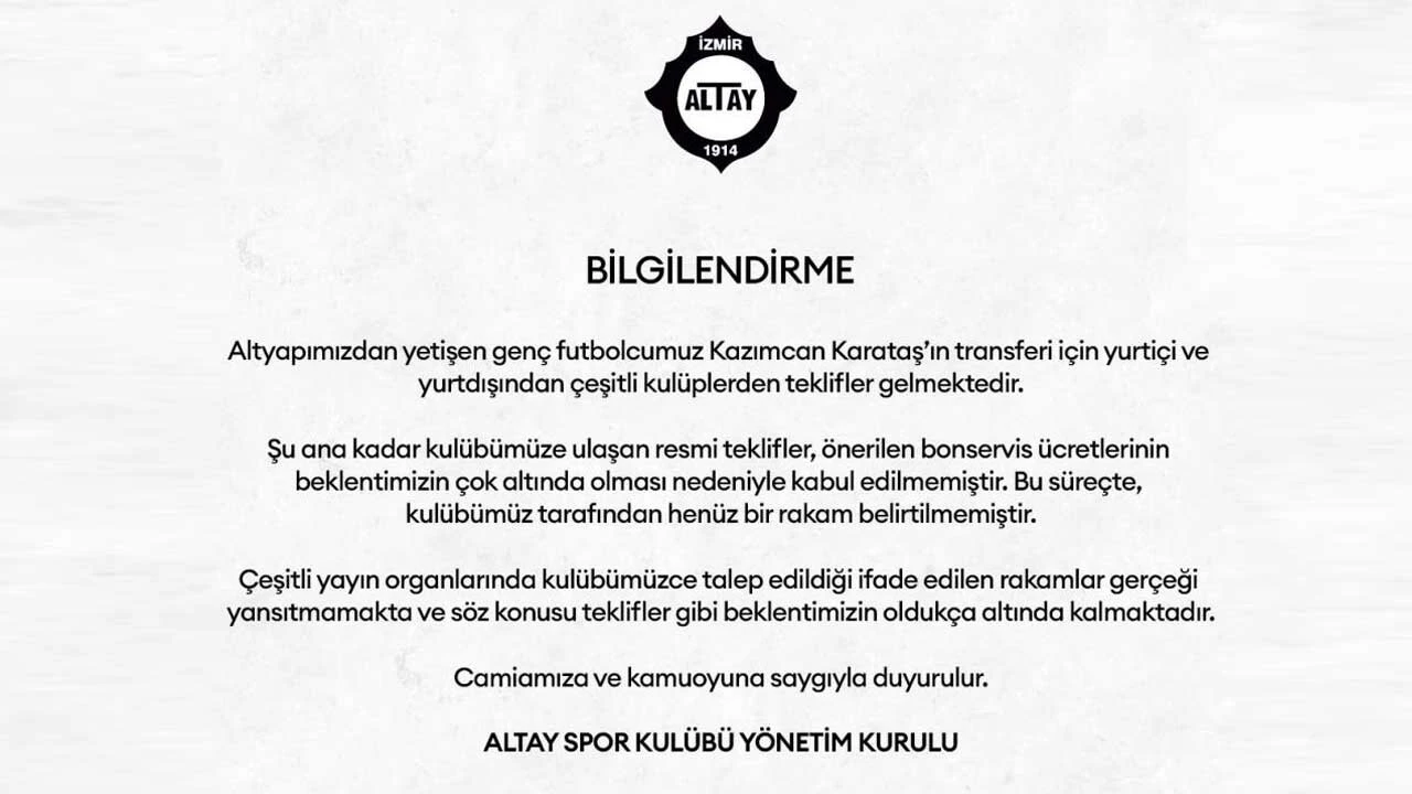 Altay'dan Kazımcan Karataş açıklaması! Galatasaray peşindeydi...