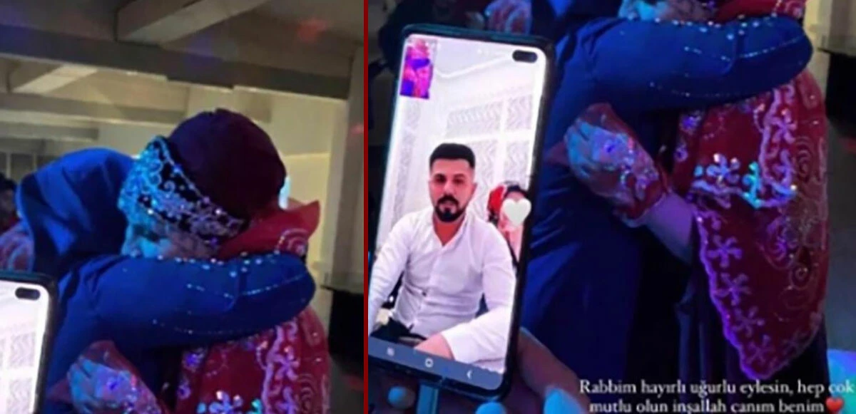 Bu da online damat! Vize alamayınca kendi düğününe görüntülü arama ile katıldı