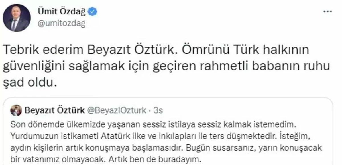 Ümit Özdağ’dan büyük gaf! Beyazıt Öztürk zannedip tweet attı, saniyeler içinde sildi