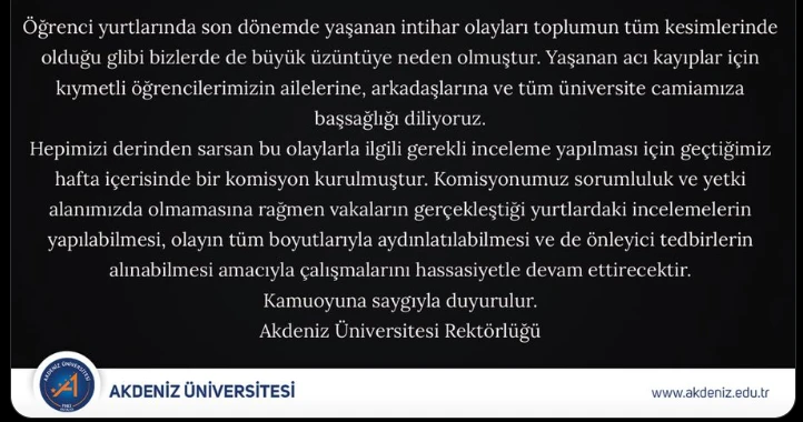 Son 2 ayda yurtta kalan 4 öğrenci intihar etti! Akdeniz Üniversitesi komisyon kurdu