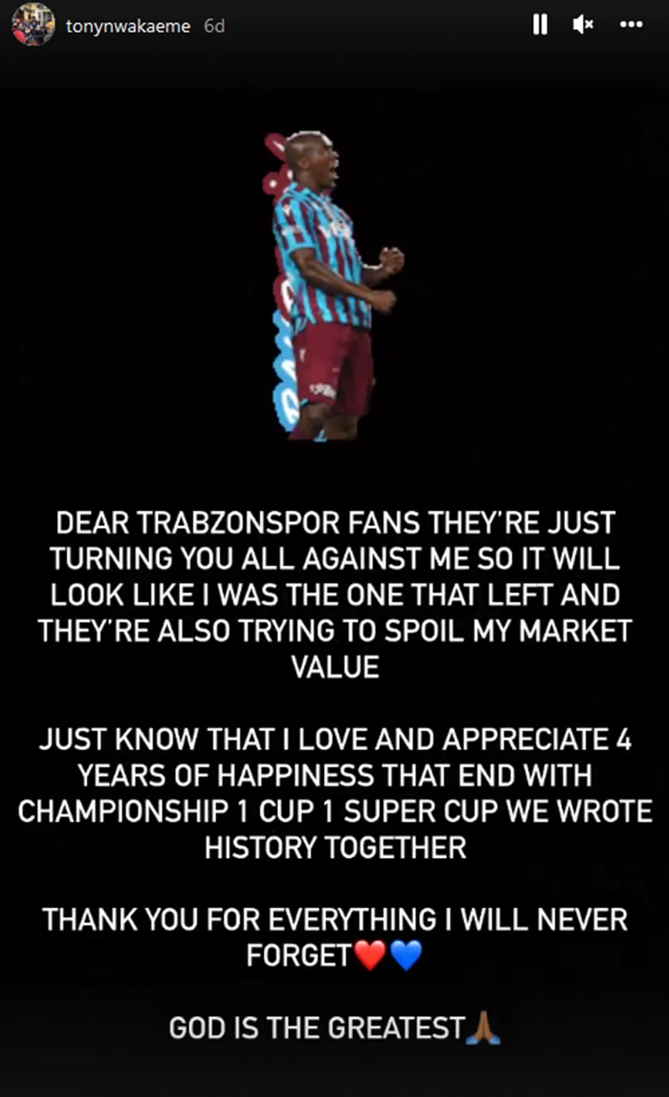 Anthony Nwakaeme, Trabzonspor'a veda etti