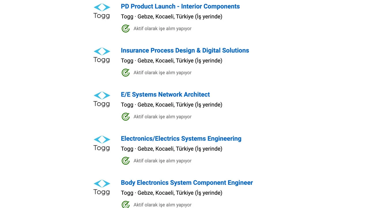Yerli otomobil TOGG için son düzlük: Yeni iş ilanları açıldı!