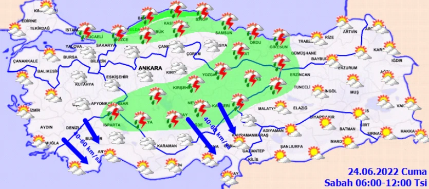 Yaz geldi, yağmur gitmedi! Meteoroloji’den 26 ile sarı ve turuncu kodlu uyarı: Sağanak kuvvetli vuracak (24 Haziran hava durumu)