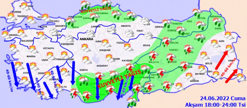 Yaz geldi, yağmur gitmedi! Meteoroloji’den 26 ile sarı ve turuncu kodlu uyarı: Sağanak kuvvetli vuracak (24 Haziran hava durumu)