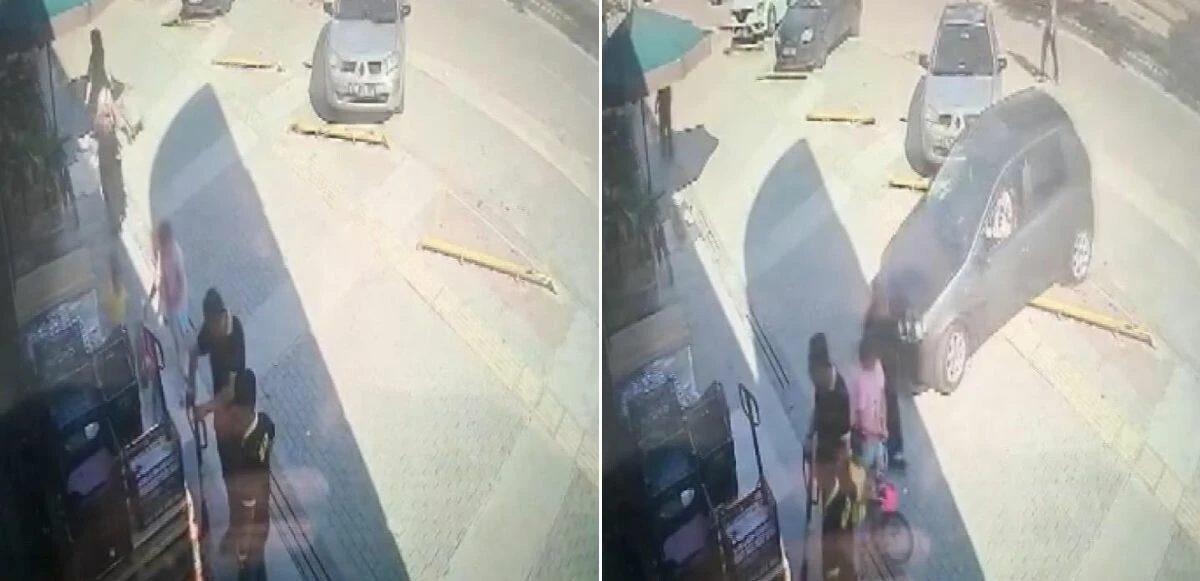 Kontrolü kaybeden otomobil markete daldı! Faciadan kıl payı kurtuldular