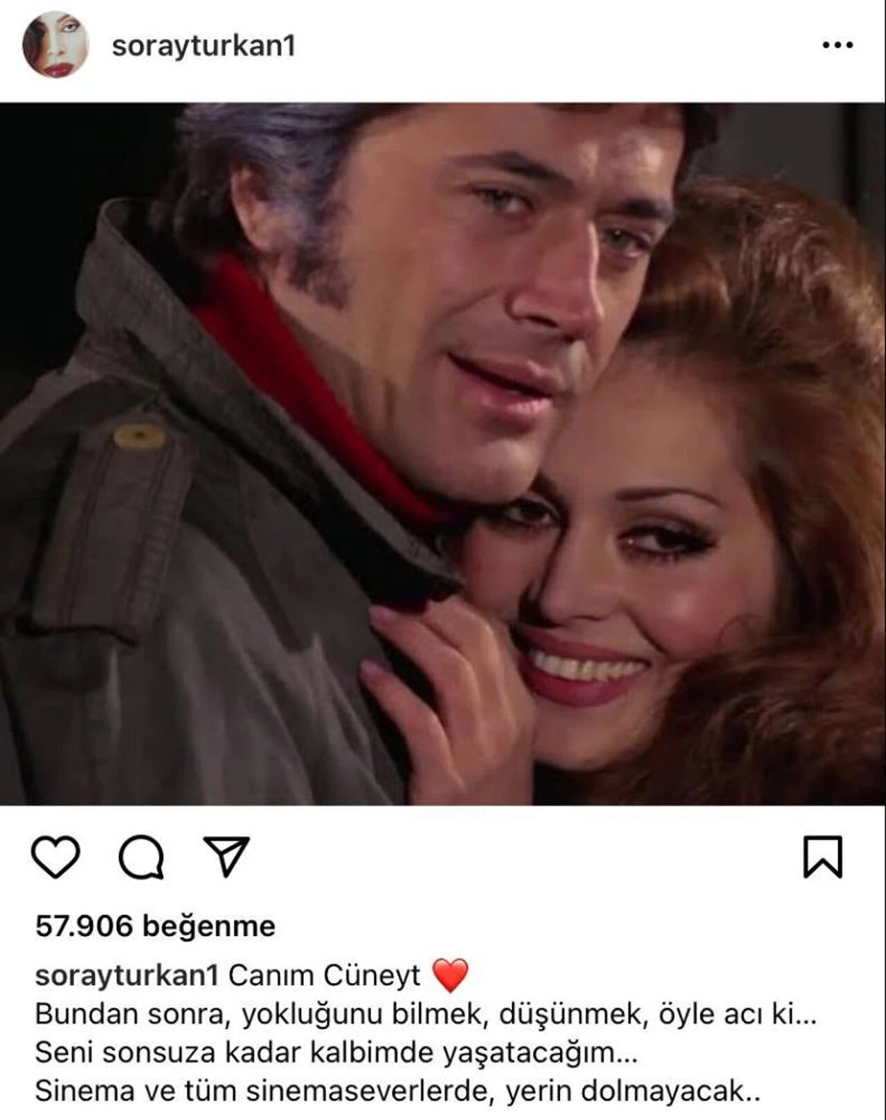 Ünlü isimlerden Cüneyt Arkın paylaşımı: Seni sonsuza kadar kalbimde yaşatacağım