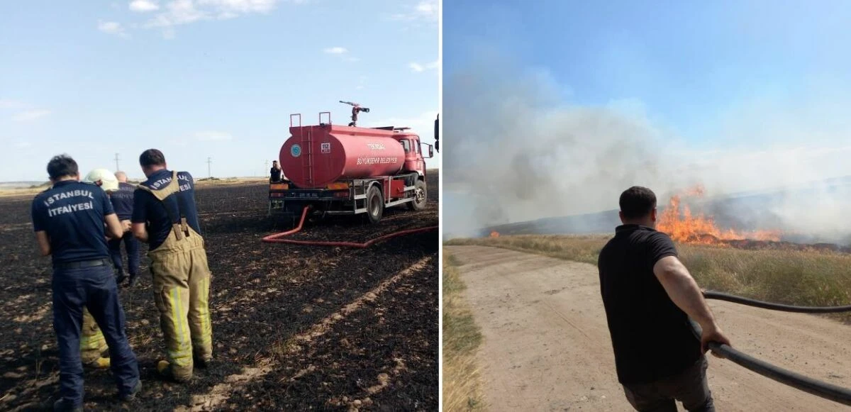 Çorlu'da korkutan yangın! Yüzlerce dönümlük <a href=