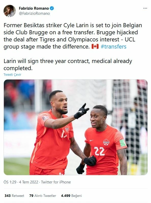 Cyle Larin'in yeni adresi Club Brugge oldu