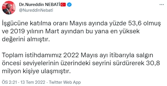 Bakan Nebati işsizlik rakamlarını değerlendirdi: 'Olumlu yansıma' yorumu