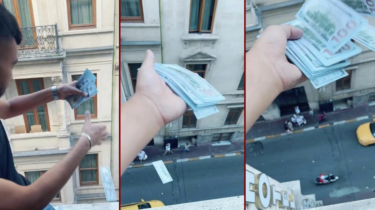 Otel odasının penceresinden yola binlerce dolar saçtı! O anları sosyal medyadan paylaştı