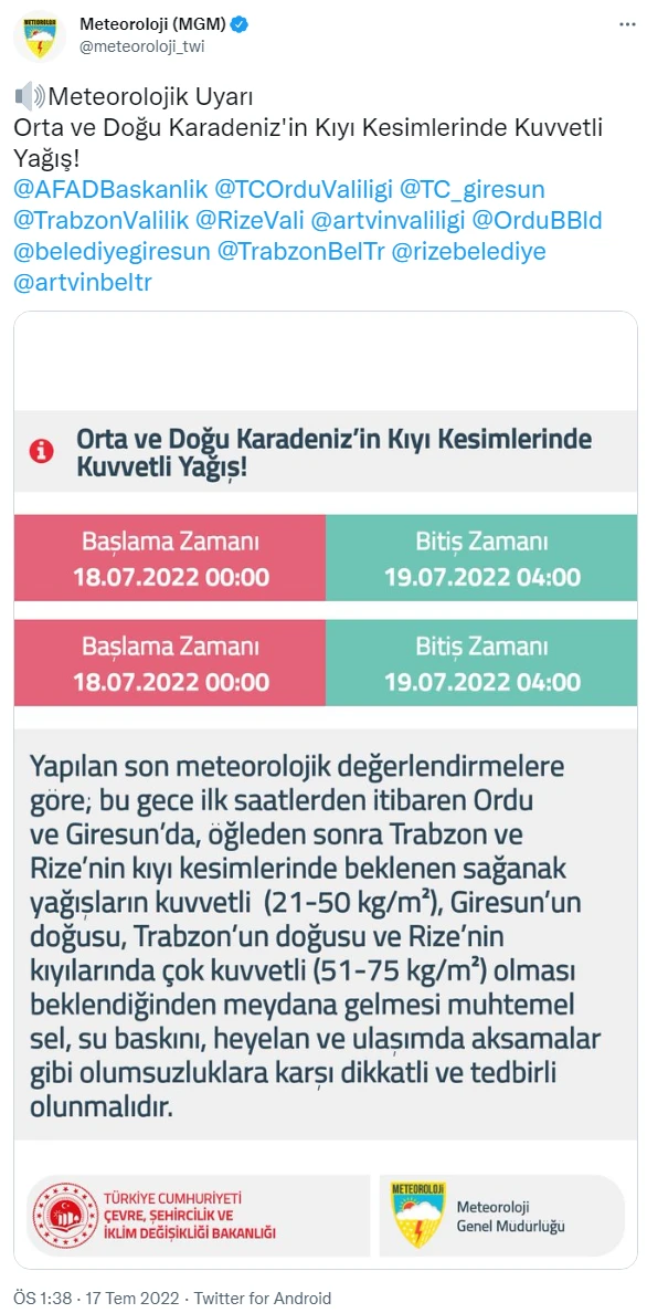Meteoroloji'den sonra AFAD'dan da Karadeniz'e kritik uyarı! Çok kuvvetli geliyor: Gece saatlerine dikkat
