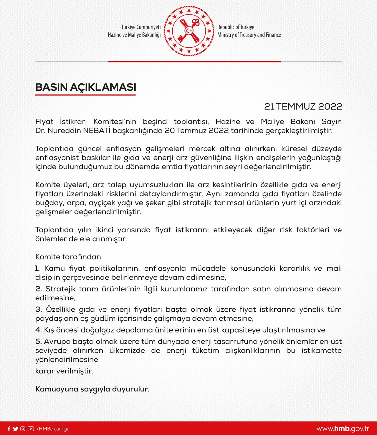 Son dakika! Bakan Nebati fiyat istikrarı için alınan önlemleri sıraladı