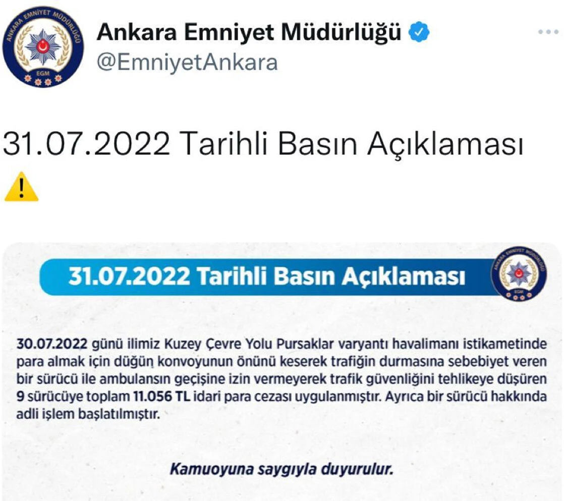 Ambulansa yol vermeyen 9 sürücüye ceza kesildi