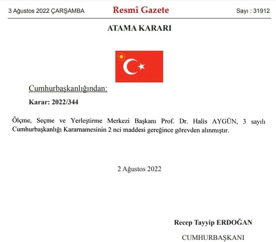 Son dakika: ÖSYM Başkanı Halis Aygün görevden alındı