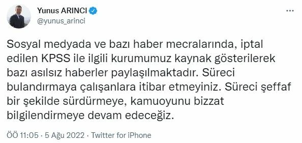 Son dakika! DDK Başkanı Arıncı'dan iptal edilen KPSS ile ilgili açıklama: Süreci bulandırmaya çalışanlara itibar etmeyiniz