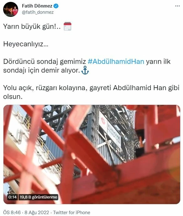 Bakan Dönmez açıkladı: Abdülhamid Han ilk sondaj için demir alıyor