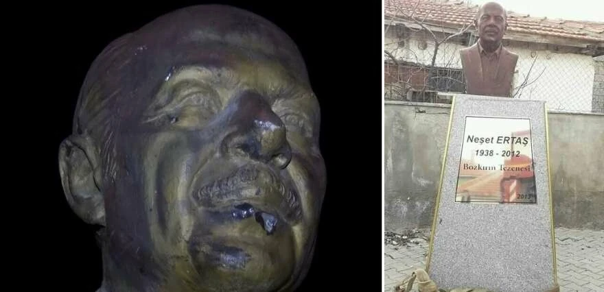 Neşat Ertaş'ın heykeline çirkin saldırı