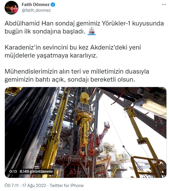 Son dakika! Bakan Dönmez duyurdu: Abdülhamid Han Akdeniz'de sondaja başladı