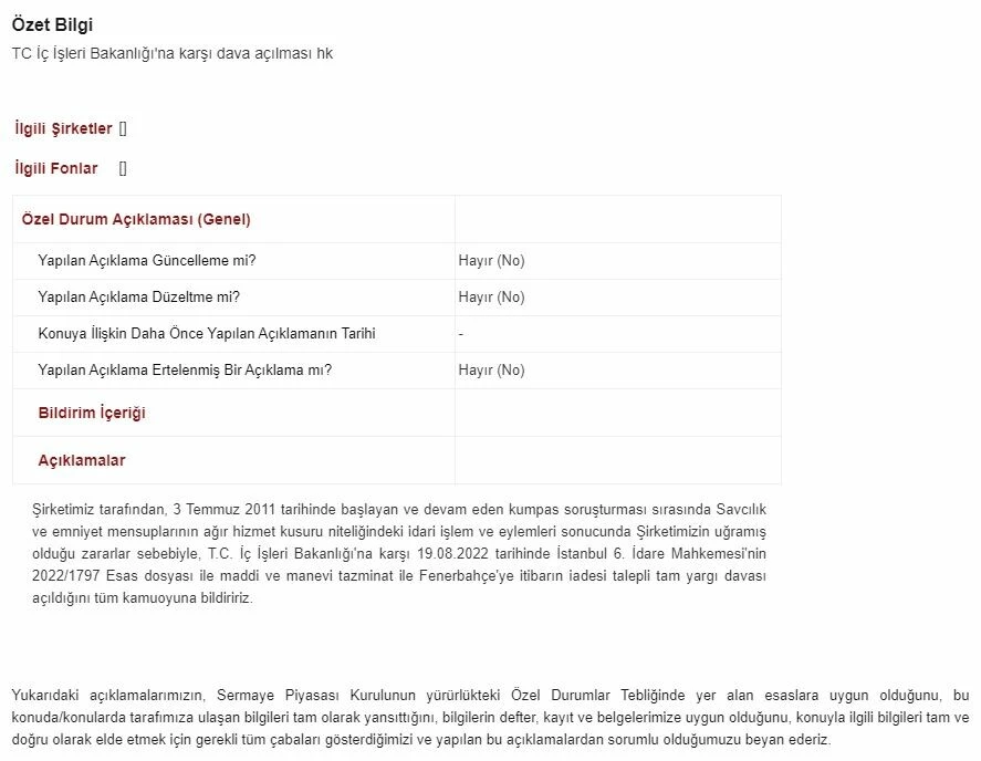 Son dakika! Fenerbahçe'den İçişleri Bakanlığı'na '3 Temmuz' davası