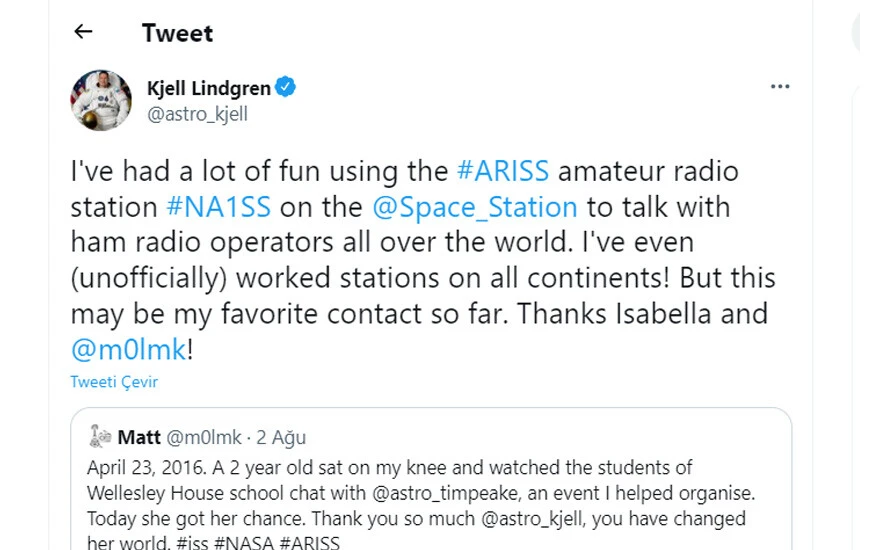 8 yaşındaki bir kız, amatör telsizle Uzay İstasyonu’ndaki astronotla konuştu