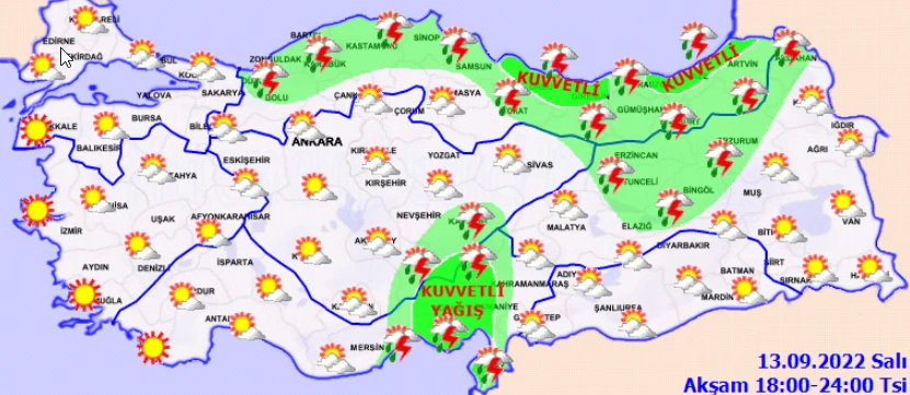 Meteoroloji'den 11 ile sarı kodlu uyarı! Ani sel ve su baskınlarına dikkat: Sağanak kuvvetli vuracak (13 Eylül 2022 hava durumu)