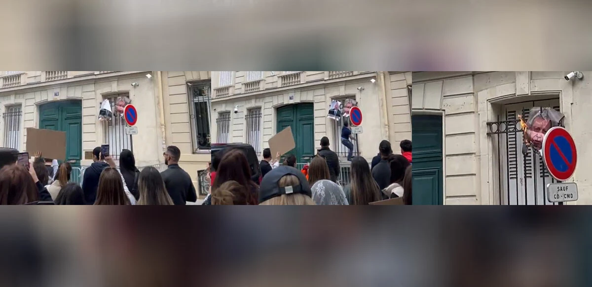 Fransa'daki Ermenilerden çirkin provokasyon: Büyükelçiliğe saldırdılar, Erdoğan ve Aliyev'in fotoğraflarını yaktılar