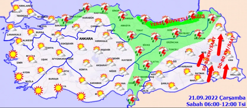 Meteoroloji'den uyarılar peş peşe geldi: Sağanak bastıracak, fırtına uçuracak (21 Eylül hava durumu)