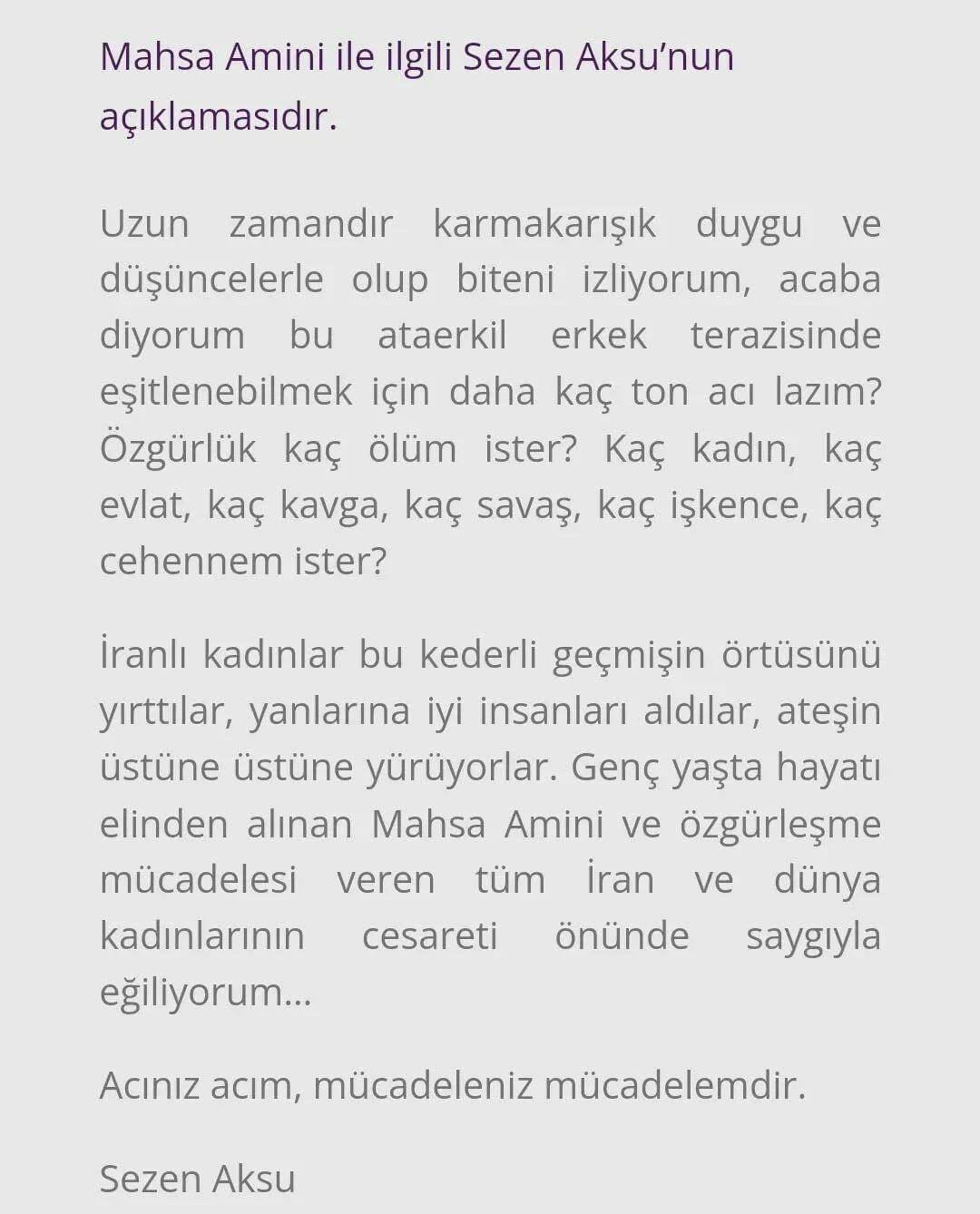 Sezen Aksu İranlı kadınların çağrısını karşılıksız bırakmadı: Cesaretiniz önünde saygıyla eğiliyorum