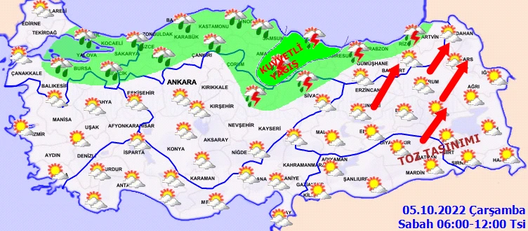 Meteoroloji'den 4 ile sarı kodlu uyarı: Batıda ve doğuda fırtına, kuzeyde sağanak (5 Ekim hava durumu)