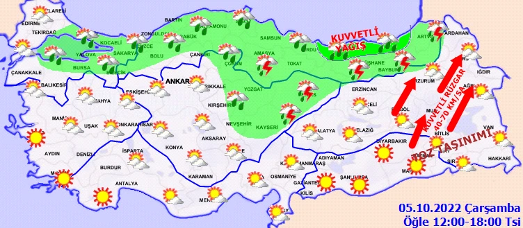 Meteoroloji'den 4 ile sarı kodlu uyarı: Batıda ve doğuda fırtına, kuzeyde sağanak (5 Ekim hava durumu)