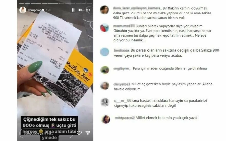 Bir sakıza 900 Lira ödeyen Ebru Polat'a tepki yağıyor: Para için madende ölenler geldi aklıma!