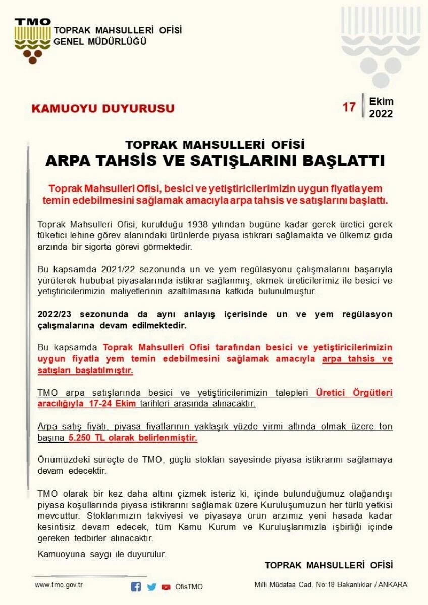 Son dakika! TMO'dan yem regülasyonu: Arpa fiyatı belli oldu, piyasanın yüzde 20 altında