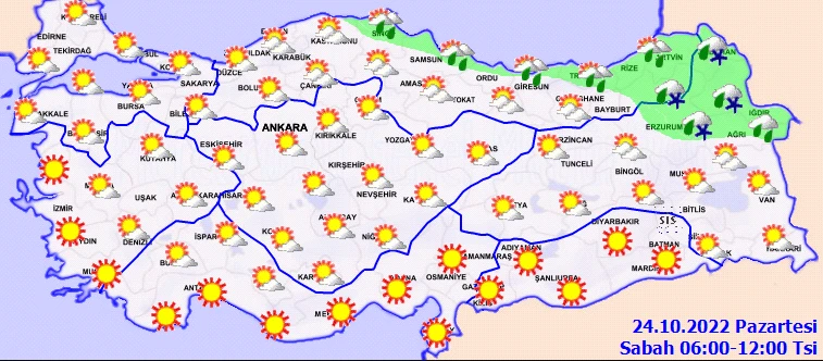 Meteoroloji’den 3 kente sarı kodlu uyarı: Kuzeyde sağanak doğuda kar var (24 Ekim hava durumu)