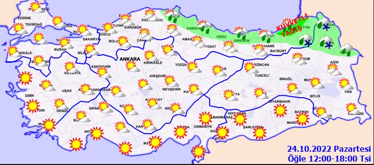 Meteoroloji’den 3 kente sarı kodlu uyarı: Kuzeyde sağanak doğuda kar var (24 Ekim hava durumu)