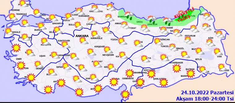 Meteoroloji’den 3 kente sarı kodlu uyarı: Kuzeyde sağanak doğuda kar var (24 Ekim hava durumu)