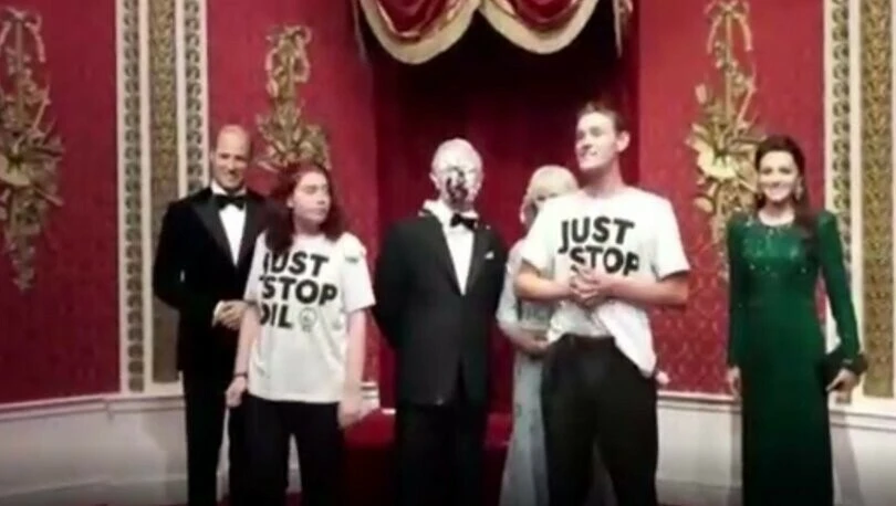 İklim aktivistlerinin son durağı Madame Tussads Müzesi! Kral Charles'ın heykeline pastalı saldırı