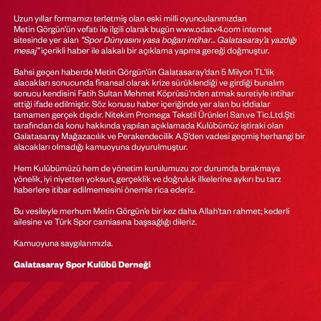 Son dakika! Galatasaray'dan 'intihar' haberlerine yalanlama