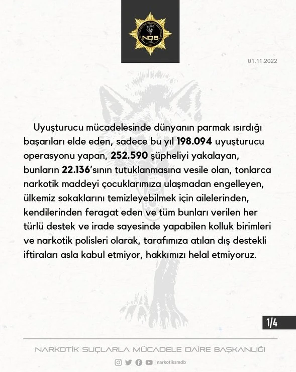 Narkotik Suçlarla Mücadele Daire Başkanlığı'ndan Kılıçdaroğlu’na cevap: Hakkımızı helal etmiyoruz