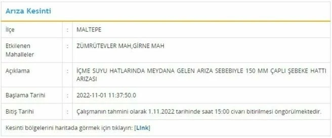 İstanbul'un 6 ilçesinde su kesintisi