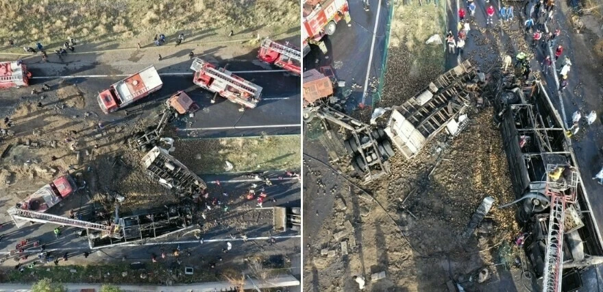 Son dakika! Ağrı'da yolcu otobüsü ile kamyon çarpıştı, kaza sonrası otobüs alev topuna döndü: Çok sayıda ölü ve yaralı var