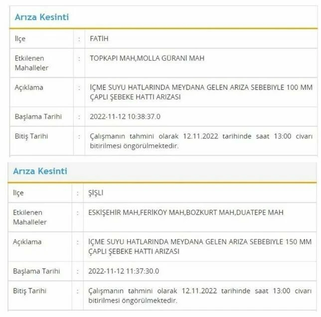 İSKİ duyurdu: İstanbul'un 3 ilçesinde su kesintisi