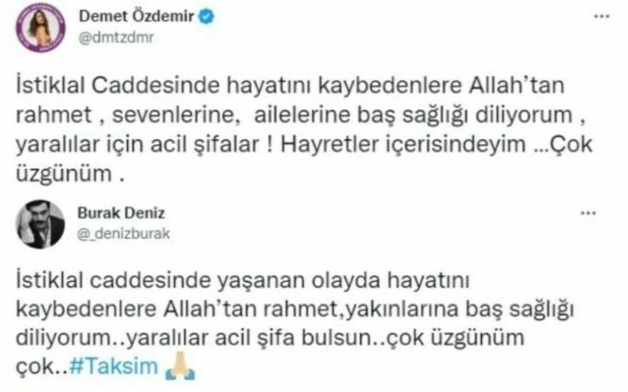 Ünlülerden Taksim’deki patlamaya sert tepkiler geldi: “Allah bin belanızı versin”